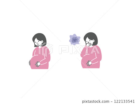 Illustration of a pregnant woman suffering from morning sickness Illustration of a pregnant woman suffering from morning sickness 122133541