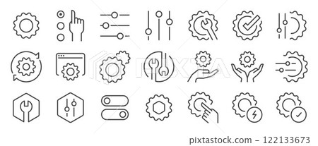 Setting icon set. It included contexts such as setup, config, configuration, option and more. Editable Vector Stroke. 122133673
