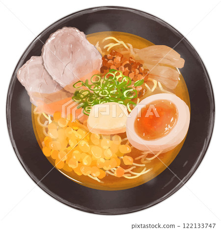 Aerial view of realistic miso ramen 122133747