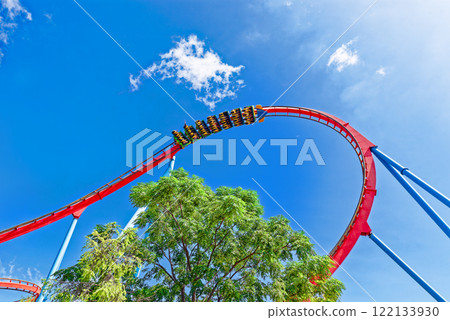 Roller Coaster in funny amusement park. 122133930