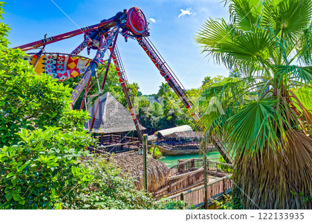 Beautiful landscape of humid tropical jungle amusement park. 122133935