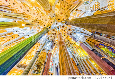 Sagrada Familia,beautiful and majestic  interior view. 122133961