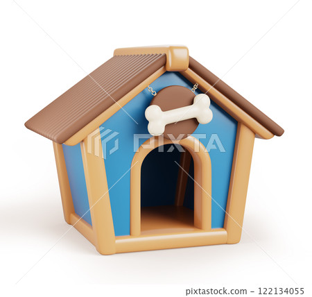3d dog house, kennel or box cartoon render icon. Isolated blue doghouse with wood roof, arched entrance and bone signboard for puppy. Wooden cabin or cottage for garden or pet shelter. 3D illustration 3d dog house, kennel or box cartoon render icon. Isolated blue doghouse with wood roof, arched entrance and bone signboard for puppy. Wooden cabin or cottage for garden or pet shelter. 3D illustration 122134055