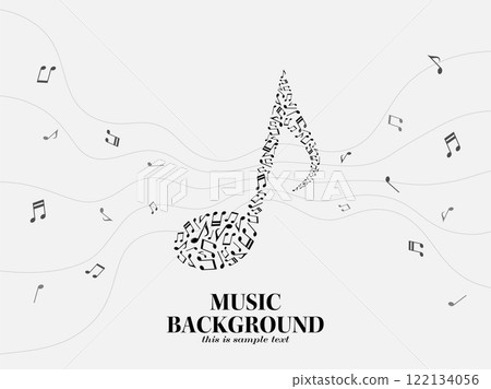 Background illustration of waving melody lines and musical note particles 122134056