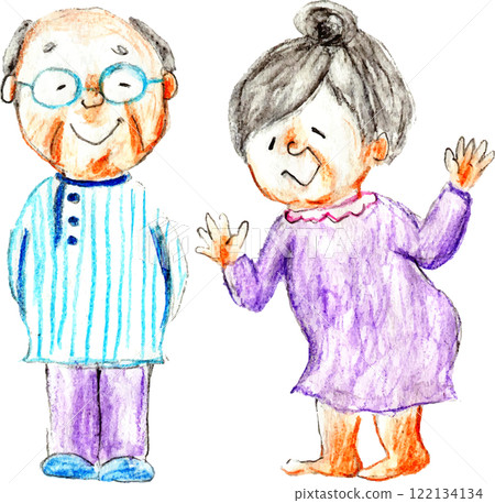 Senior generation waving with watercolor smile Senior generation waving with watercolor smile 122134134