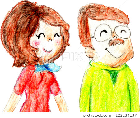Senior man and woman looking up with watercolor smiles, couple Senior man and woman looking up with watercolor smiles, couple 122134137