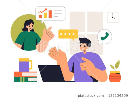 Remote Working Setup Vector Illustration of a Balanced Work Life Environment with Flextime, Emphasizing Flexibility and Productivity from the Home 122134209