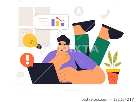 Remote Working Setup Vector Illustration of a Balanced Work Life Environment with Flextime, Emphasizing Flexibility and Productivity from the Home 122134217