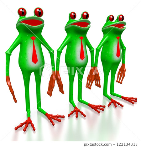 Three cartoon frogs with open mouths isolated on white background 122134315