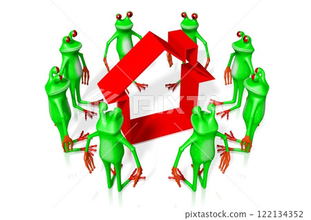 Cartoon frogs and house shape Cartoon frogs and house shape 122134352
