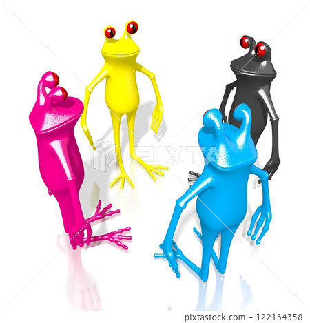 Four frogs in cyan, magenta, yellow and black colors Four frogs in cyan, magenta, yellow and black colors 122134358