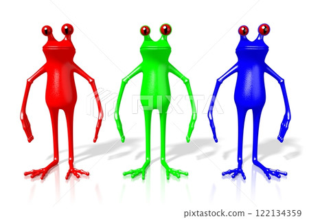 Three frogs in red, green and blue colors 122134359