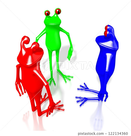 Three frogs in red, green and blue colors 122134360