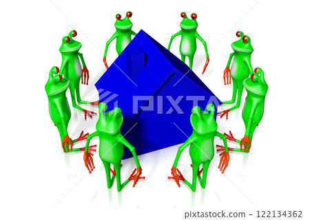 Cartoon frogs and house shape Cartoon frogs and house shape 122134362