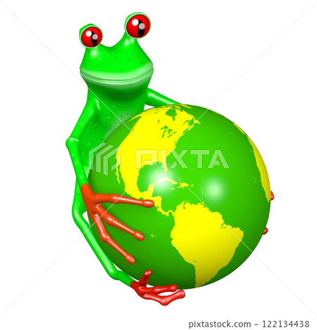 Cartoon frog and Earth 122134438