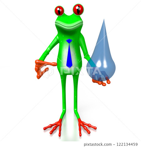 Cartoon frog holds drop of water 122134459