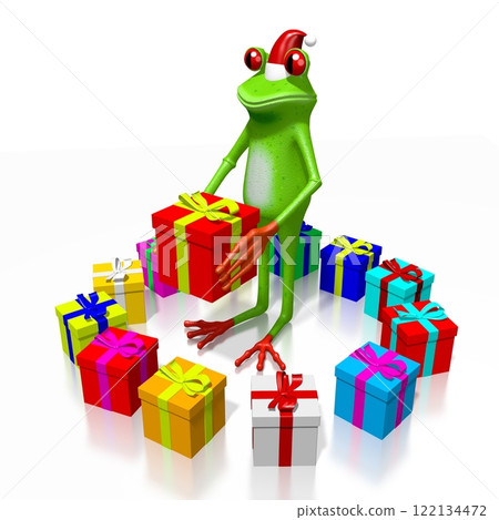 Christmas 3D frog with presents 122134472