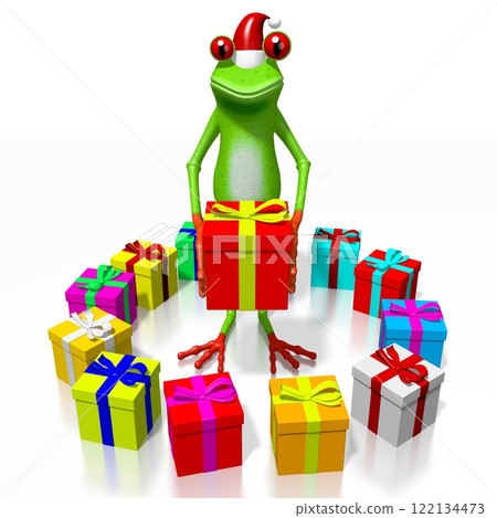 Christmas 3D frog with presents 122134473