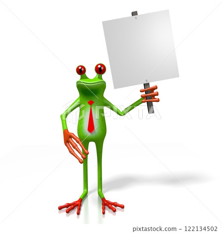 Cartoon frog holds empty white baord 122134502