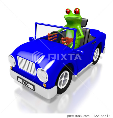 Cartoon frog driving a car 122134518