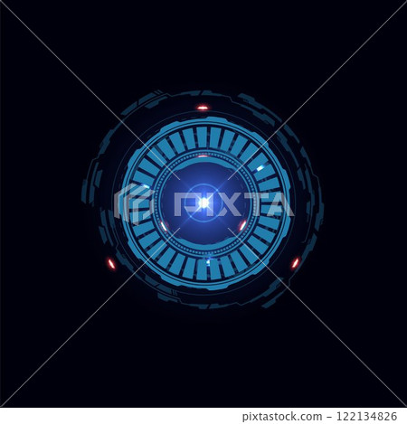 Futuristic progress loading bar circular shape, round download indicator, Sci Fi user vector interface, digital screen 122134826