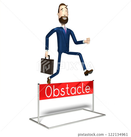 Hipster cartoon character businessman jumps over an obstacle - 3D illustration 122134961