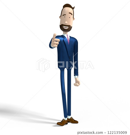 Handsome businessman pointing finger, white background - 3D illustration 122135009