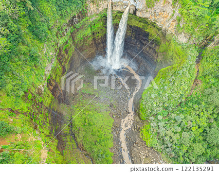Aerial view amazing Coban Sriti Waterfall. twin Waterfall Aerial view amazing Coban Sriti Waterfall. twin Waterfall 122135291