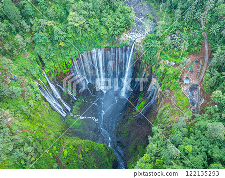 Aerial view The most beautiful waterfalls in Indonesia is Tumpak Sewu Waterfall Aerial view The most beautiful waterfalls in Indonesia is Tumpak Sewu Waterfall 122135293