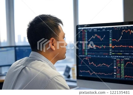 Man looking at stock chart 122135481