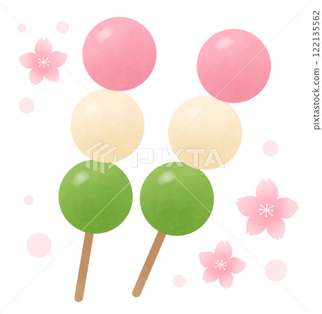 Illustration of cherry blossoms and three-colored dumplings Illustration of cherry blossoms and three-colored dumplings 122135562