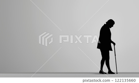 Elderly woman walking with cane silhouette Elderly woman walking with cane silhouette 122135660