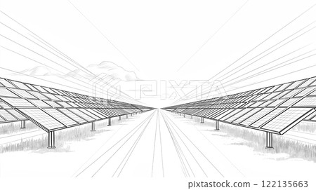 Solar panels converting sunlight into energy in a field Solar panels converting sunlight into energy in a field 122135663