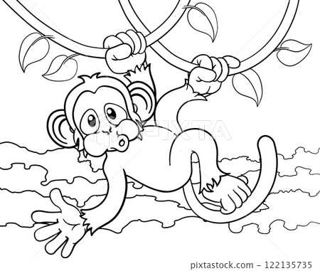 Monkey Singing On Jungle Vines Waving Cartoon 122135735