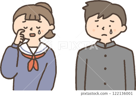 Crying men and women in school uniforms Crying men and women in school uniforms 122136001