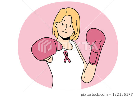 Woman fights cancerous tumor using boxing gloves and resisting development breast cancer Woman fights cancerous tumor using boxing gloves and resisting development breast cancer 122136177