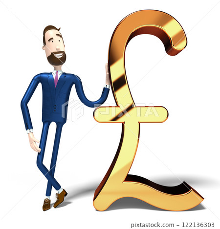 Handsome cartoon businessman and pound sign - 3D illustration Handsome cartoon businessman and pound sign - 3D illustration 122136303