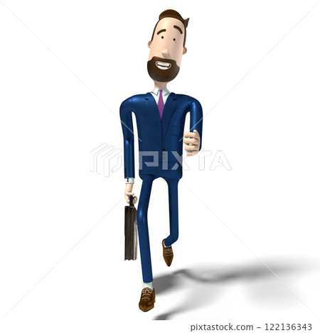 Hipster cartoon character businessman runs with a briefcase - 3D illustration Hipster cartoon character businessman runs with a briefcase - 3D illustration 122136343