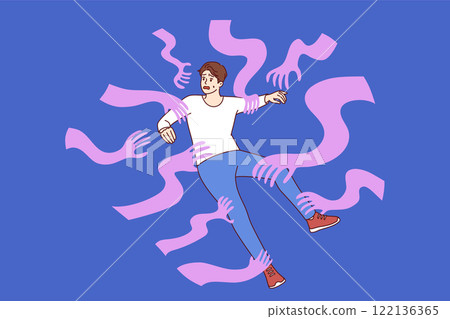 Panic attack in mentally ill man experiencing uncontrollable fear due to imaginary monsters 122136365