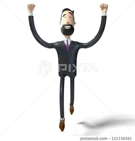 Hipster cartoon businessman running - winner concept - 3D illustration Hipster cartoon businessman running - winner concept - 3D illustration 122136381