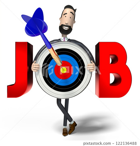 Hipster cartoon businessman holding dartboard - job concept - 3D illustration Hipster cartoon businessman holding dartboard - job concept - 3D illustration 122136488