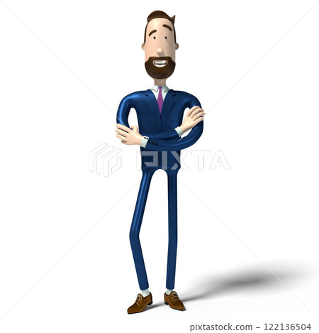 Hipster cartoon character businessman standing in pride/ boss pose - 3D illustration 122136504