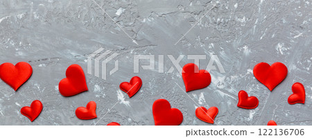 Valentine day background with red hearts, top view with copy space Valentine day background with red hearts, top view with copy space 122136706