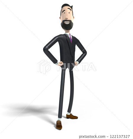 Hipster cartoon businessman standing in superhero, pride pose - 3D illustration Hipster cartoon businessman standing in superhero, pride pose - 3D illustration 122137327