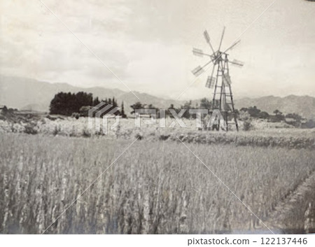 Windmills on the Shinshu Plateau, 1930s, prewar rural landscape 122137446