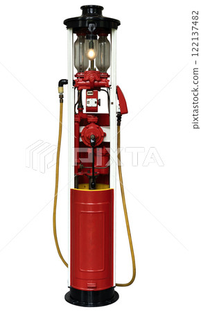 Red vintage gas pump with clear glass chamber Red vintage gas pump with clear glass chamber 122137482