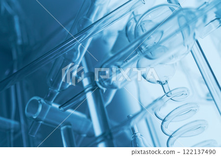 Detailed scientific glassware in modern laboratory setting Detailed scientific glassware in modern laboratory setting 122137490