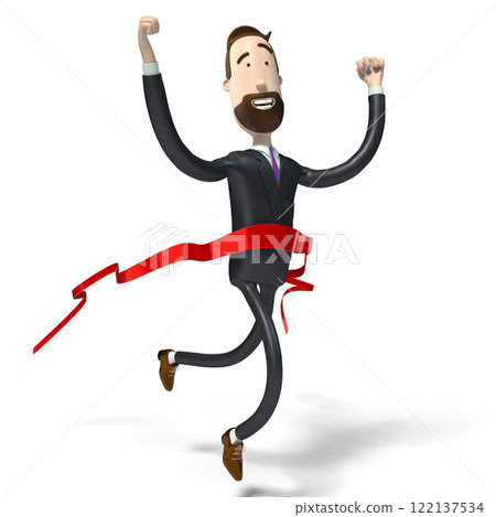 Hipster businessman cartoon character at finishing line - winner, success, victory concept - 3D illustration Hipster businessman cartoon character at finishing line - winner, success, victory concept - 3D illustration 122137534