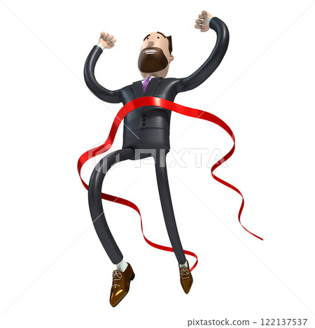 Hipster businessman cartoon character at finishing line - winner, success, victory concept - 3D illustration Hipster businessman cartoon character at finishing line - winner, success, victory concept - 3D illustration 122137537