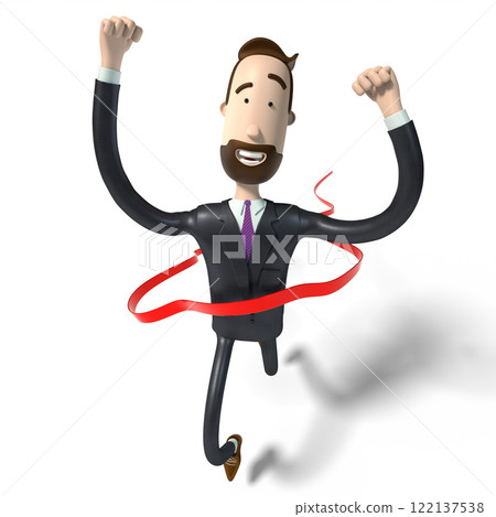Hipster businessman cartoon character at finishing line - winner, success, victory concept - 3D illustration Hipster businessman cartoon character at finishing line - winner, success, victory concept - 3D illustration 122137538
